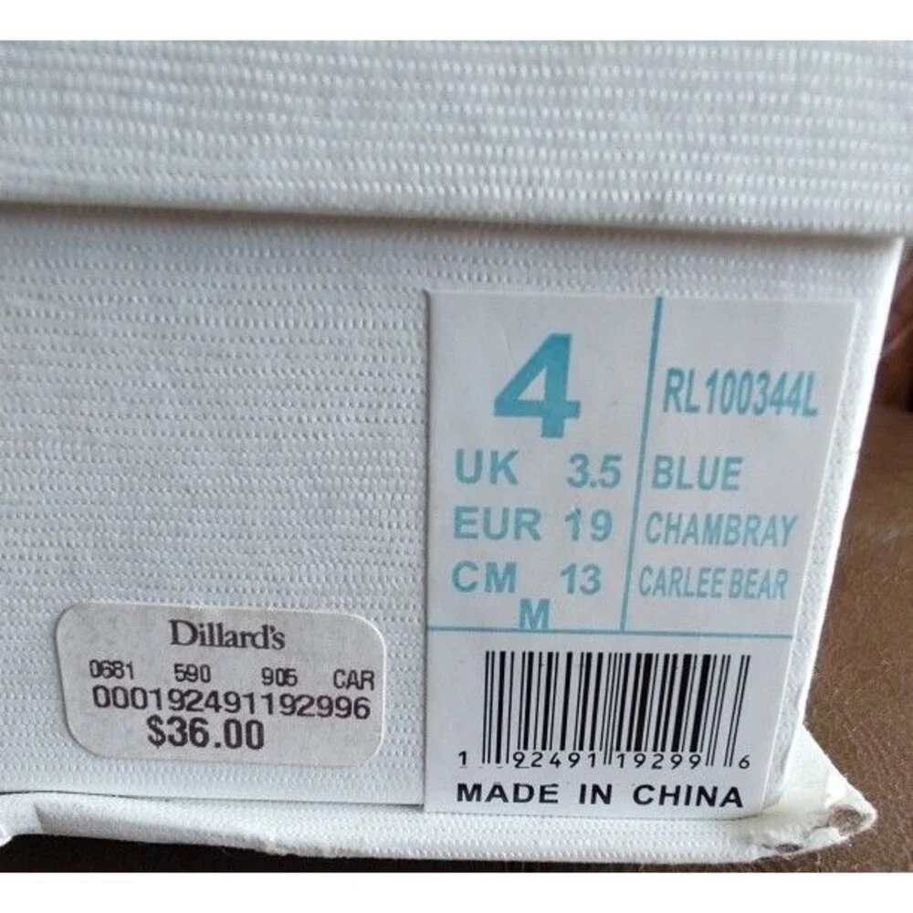 New in box Infant Baby Ralph Lauren Denim Carlee Bear Shoes US Sz 4 Length 13 cm